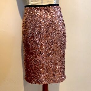 Cremieux Rose Gold Sequin Lined Pencil Midi Zip Up Shiny Skirt XS